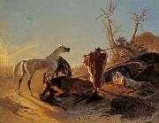 unknow artist Rastendes Beduinenpaar mit Araberpferden Sweden oil painting artist